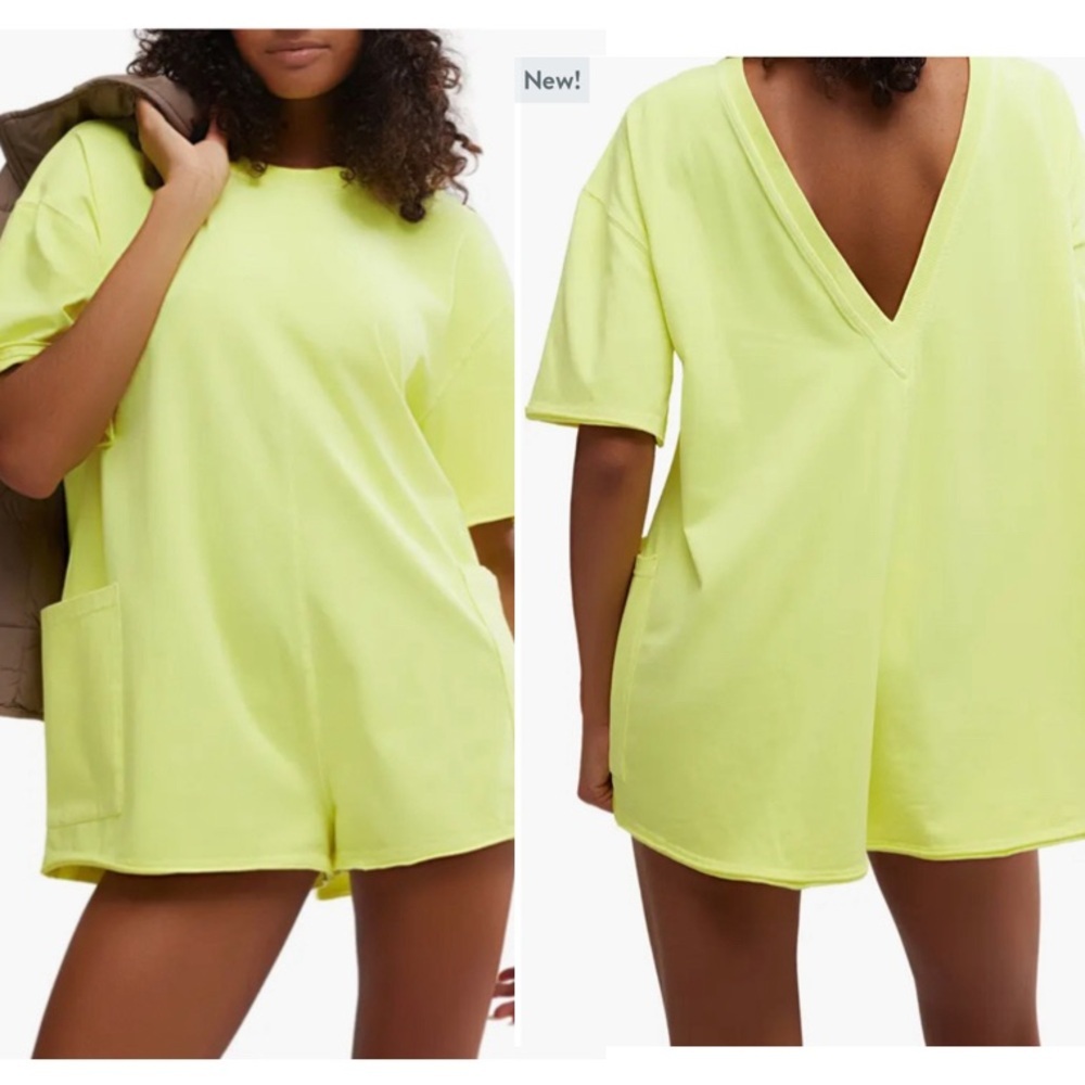 Free People Hot Shot Tee Romper In Sour Citrus Size Medium NWOT - Picture 5 of 10